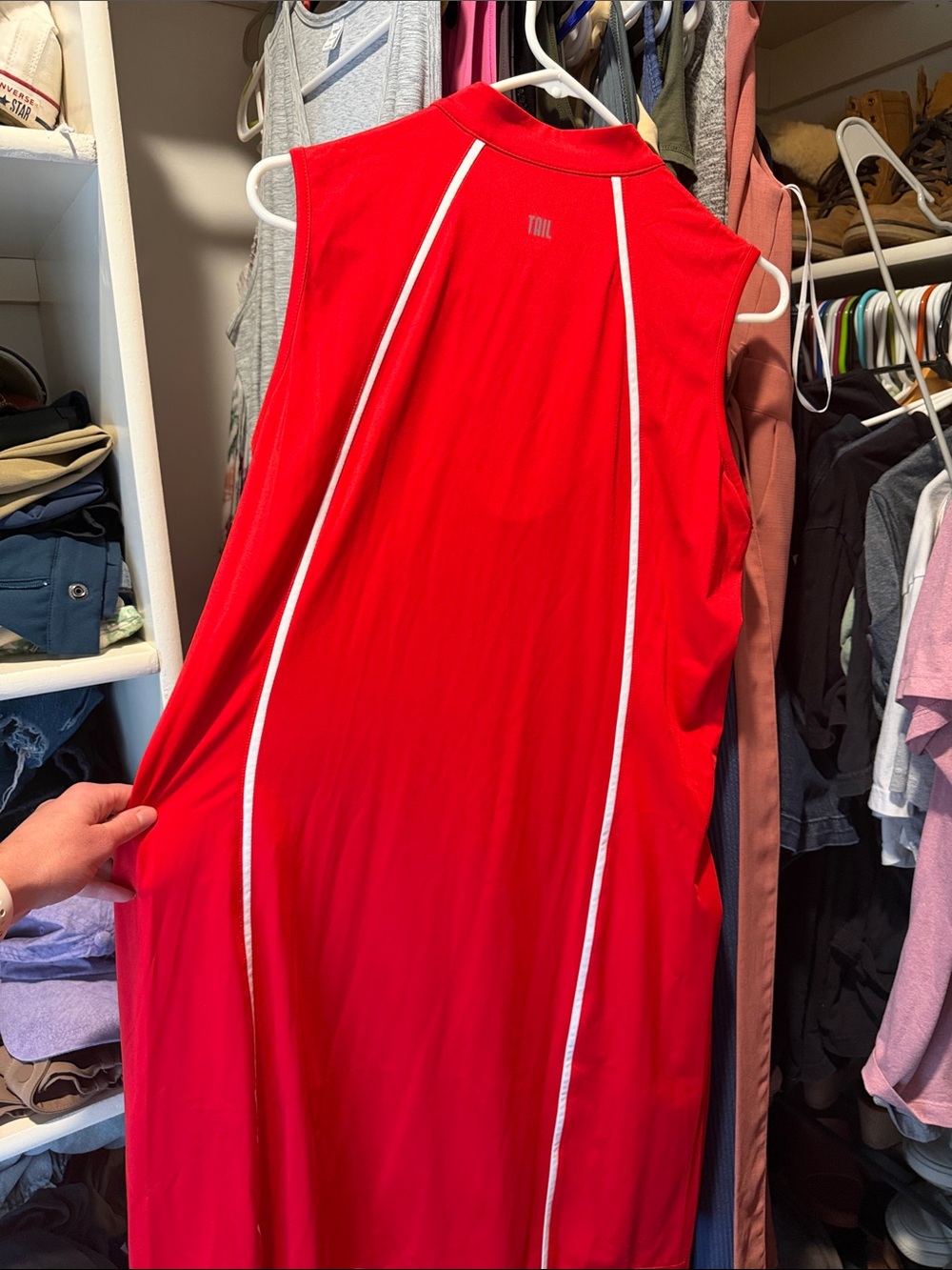 Tail Red Sleeveless Zip-Front Sport Dress with White Piping - Picture 4 of 4